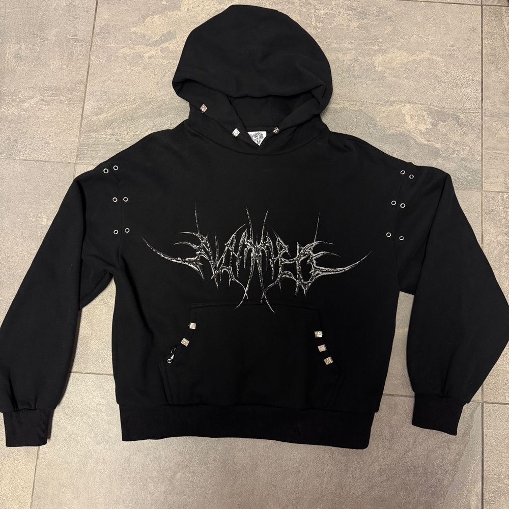 SOLD! Named Collective Destroy Chrome Pierced Pullover Hoodie Black Silver XS - Picture 2 of 9